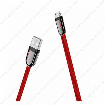 Кабель USB - микро USB HOCO U74 Grand, 1.2м, плоский, 2.4A, ткань, цвет: красный