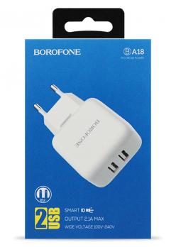 Зарядное устройство BOROFONE BA18 Vigorous 2*USB, 2.1A, белый