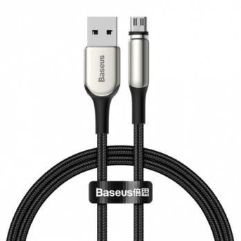 Магнитный кабель USB - микро USB Baseus CAMXC-KG1 Zinc Magnetic, 1.0м, круглый, 2.1A, нейлон, в переплёте, чёрный с серым